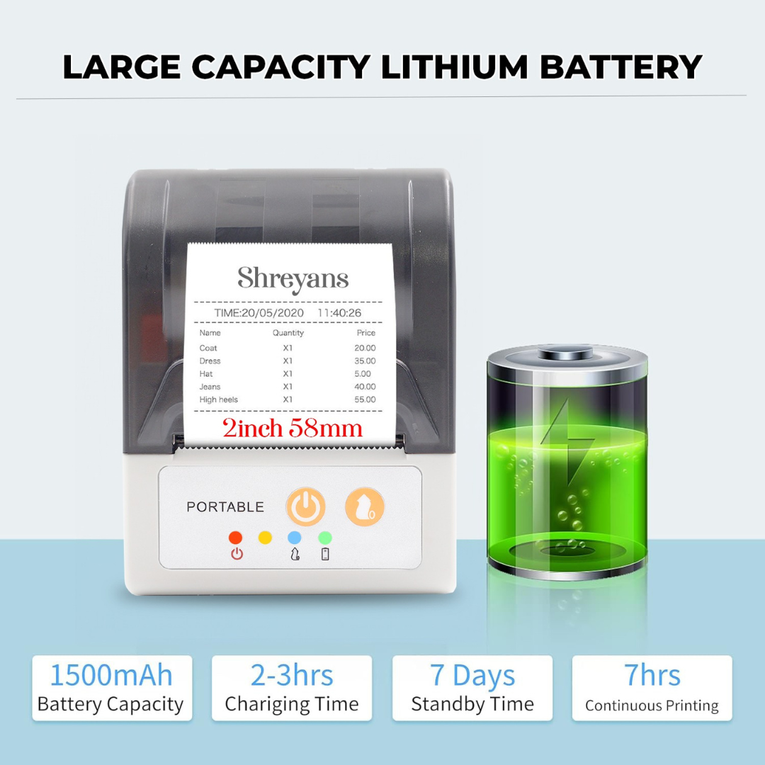 ASOL201 2inch Receipt Printer | 58mm Portable Receipt Printer | Battery | With Auto cutter