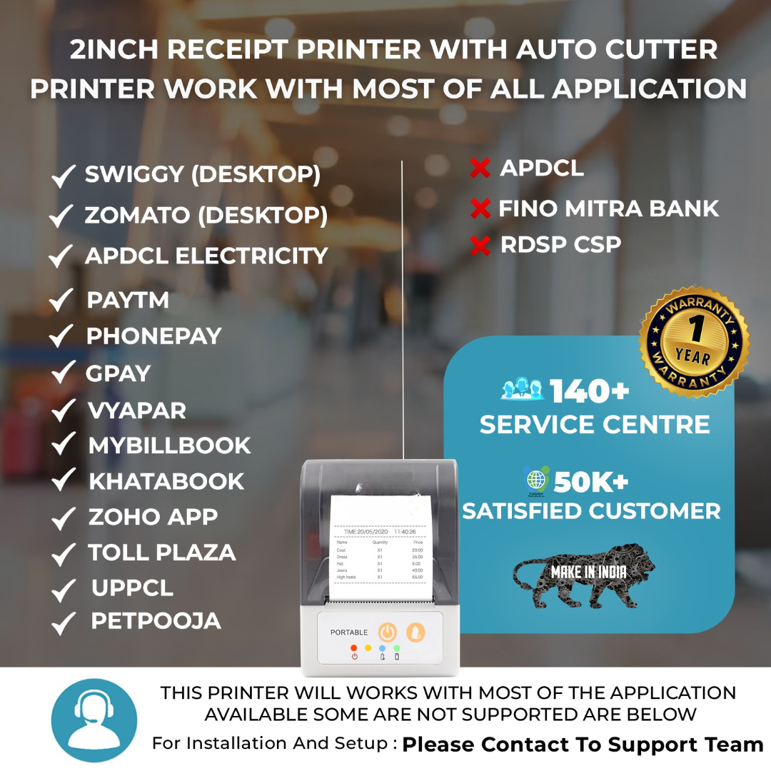 ASOL201 2inch Receipt Printer | 58mm Portable Receipt Printer | Battery | With Auto cutter