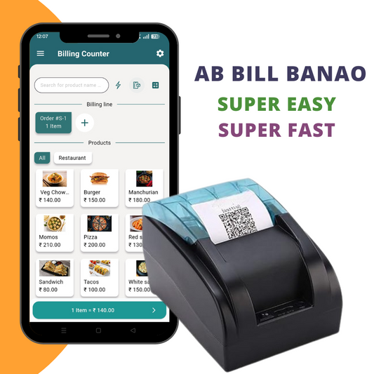 ASOL 2inch Receipt Printer with Billing App | 58mm Receipt Printer