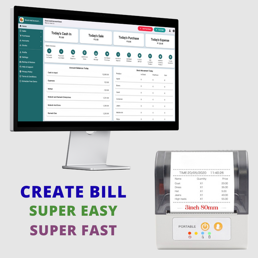 ASOL 3inch Portable Receipt Printer with Billing Software | 80mm Receipt Printer with Autocutter