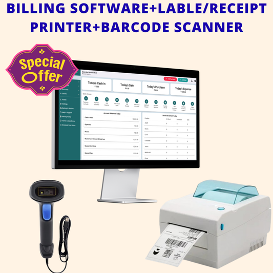 ASOL Billing Software Combo With All In One Printer And Barcode Scanner | Receipt & Barcode Printer | ERP Software | Barcode Scanner