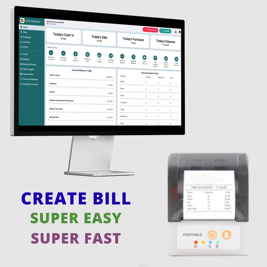ASOL 2inch Portable Receipt Printer with Billing Software | 58mm Receipt Printer with Auto cutter