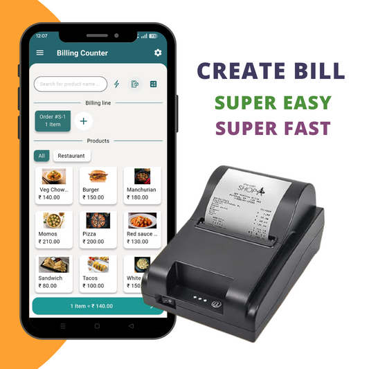 ASOL306 3inch Receipt Printer with Billing App | 80mm Receipt Printer | Mobile Billing Machine Without Autocutter
